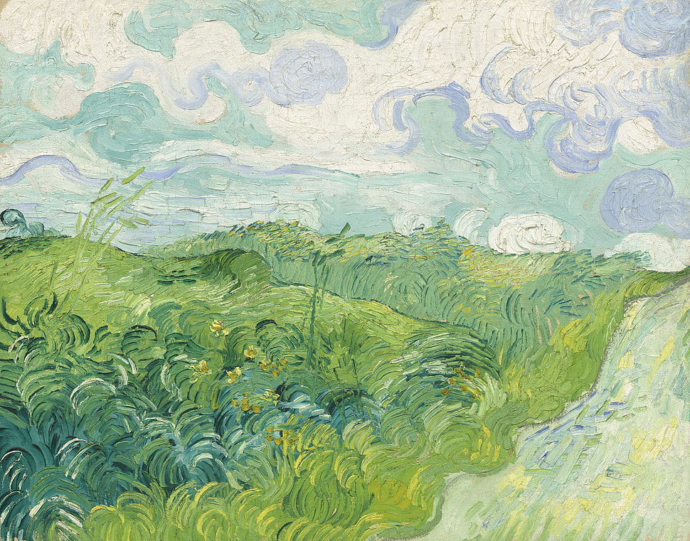 grassfield and clouds painting, Vincent van Gogh, oil painting, painting, landscape HD wallpaper