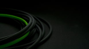 black and green coated wires, wires, green