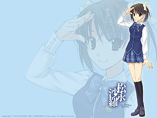 female anime character wears blue and white long-sleeved uniform HD wallpaper