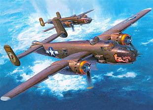 brown wooden framed glass top table, World War II, military aircraft, aircraft, Mitchell HD wallpaper