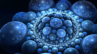 blue blob design, sphere, fractal, abstract HD wallpaper