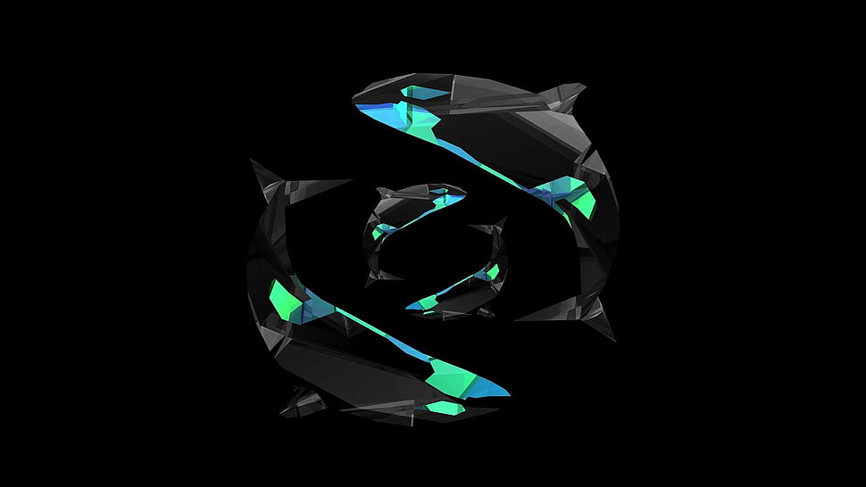 black and green whale 3D logo, digital art, minimalism, simple background, animals HD wallpaper