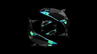 black and green whale 3D logo, digital art, minimalism, simple background, animals