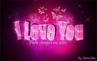 pink i love you digital wallpaper, quote, love