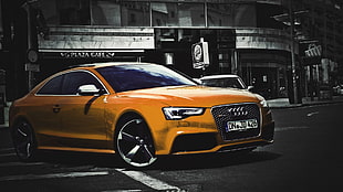 orange Audi coupe, selective coloring, car, Audi, vehicle