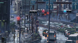 road during rainy day anime still, anime, Makoto Shinkai 