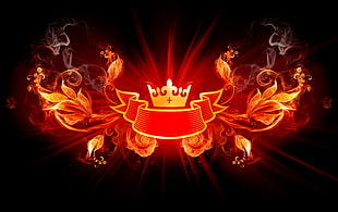 red and white flower decor, fire, crown