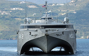 gray battleship in body of water, warship, military, ship, vehicle