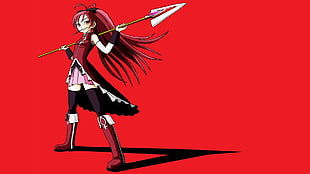 female anime character holding spear HD wallpaper