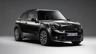 black Mercedes-Benz sedan, car, Mini, Mini Cooper, simple background