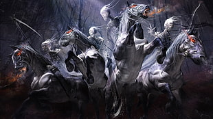 aliens riding horses digital wallpaper, fantasy art, artwork, apocalyptic