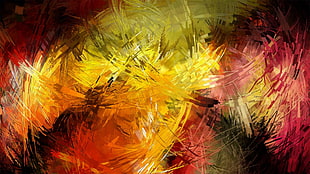 yellow, red, and black abstract painting wallpaper