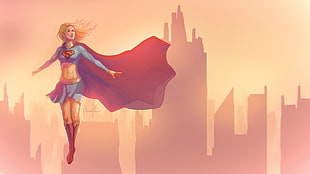Supergirl flying city illustration HD wallpaper