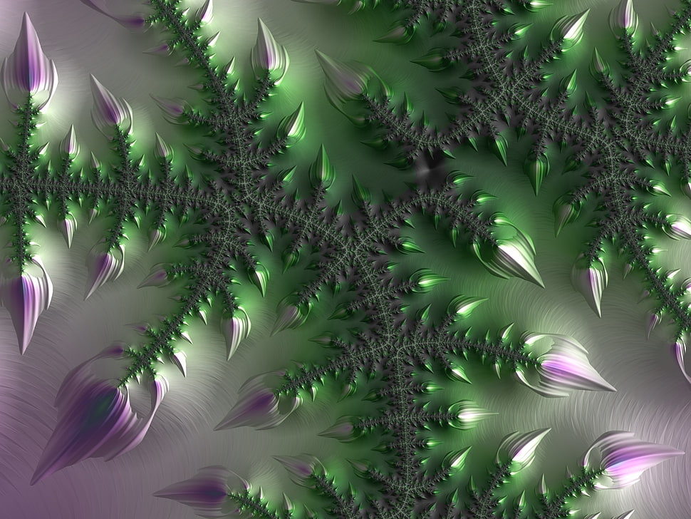 green and purple leaf print textile HD wallpaper