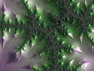 green and purple leaf print textile