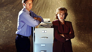 men's blue dress shirt, Fox Mulder, Dana Scully, The X-Files, David Duchovny