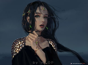 black-haired woman illustration, WLOP, anime girls, artwork, women