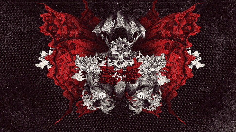 red and white scull print HD wallpaper