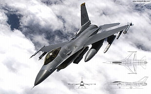 gray fighter jet, aircraft, General Dynamics F-16 Fighting Falcon, military aircraft