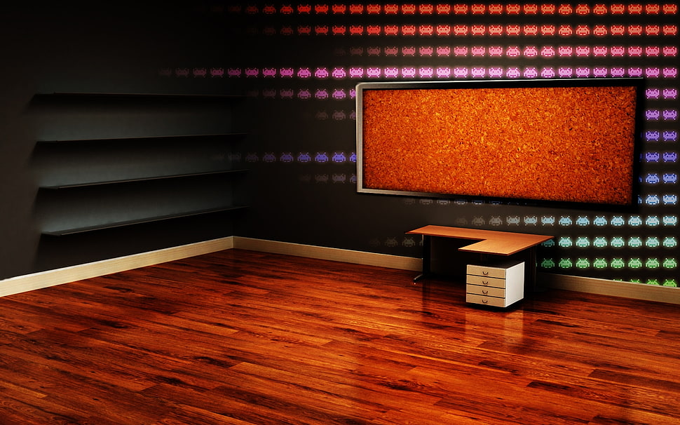 black flat screen TV on wall inside room HD wallpaper