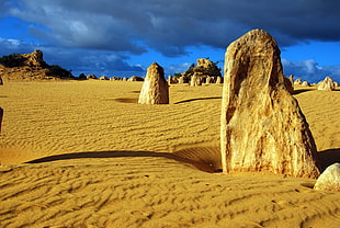 gray rock formations on desert