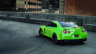 green Nissan GT-R R35 HD wallpaper