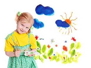 girl holding paintbrush HD wallpaper