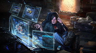 cyberpunk, futuristic, computer, interfaces HD wallpaper