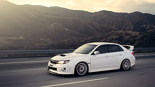 white sedan, Subaru, impreza, white cars, landscape HD wallpaper