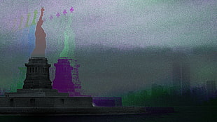 Statue of Liberty illustration, Statue of Liberty, New York City, chromatic aberration, love HD wallpaper