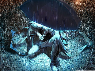 man anime holding umbrella wallpaper