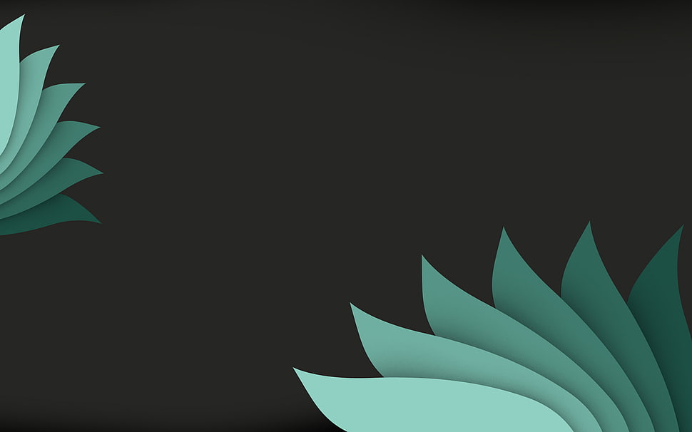 teal leaf theme wallpaper, digital art HD wallpaper