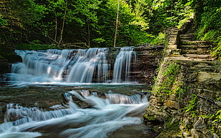 flowing river, landscape, nature, waterfall HD wallpaper
