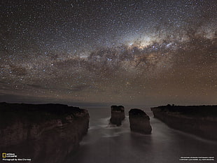 brown rock formation, Milky Way, space HD wallpaper