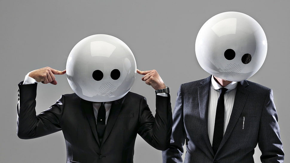 two men wearing suit standing with gray background HD wallpaper