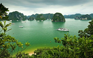 white cruise ship, landscape, Vietnam HD wallpaper