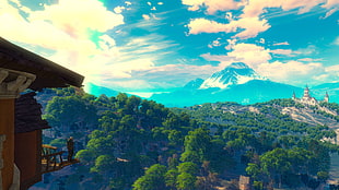 mountain with forest digital wallpaper, screen shot, The Witcher 3: Wild Hunt, landscape HD wallpaper
