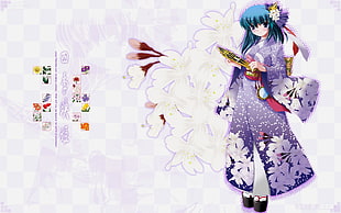 blue dressed Anime character holding Fan HD wallpaper