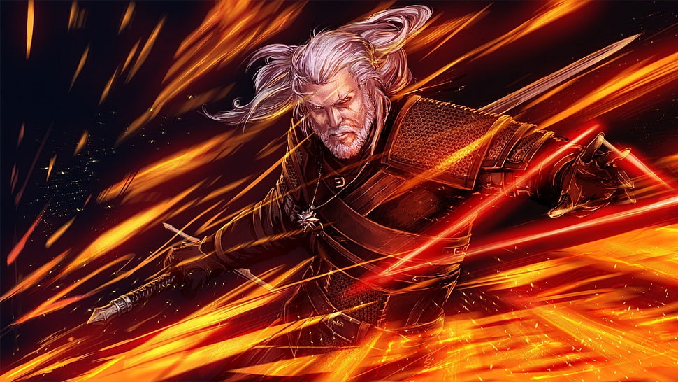 red and black abstract painting, The Witcher 3: Wild Hunt, Geralt of Rivia HD wallpaper