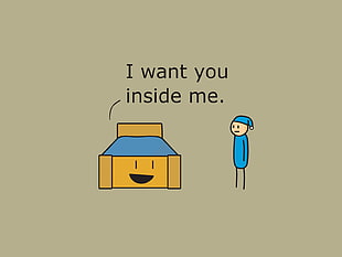 bed and person in blue shirt with hat illustration, minimalism, simple background, humor, Cyanide and Happiness