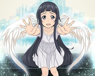 girl wearing white dress with wings anime character illustration