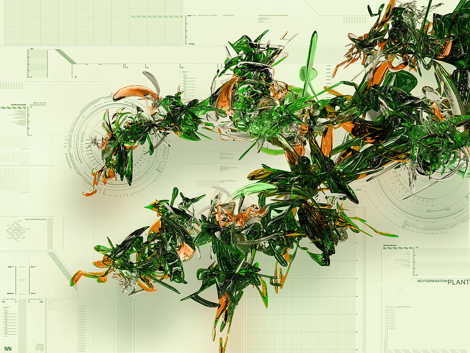 green and orange illustration ], digital art, abstract, render, artwork HD wallpaper