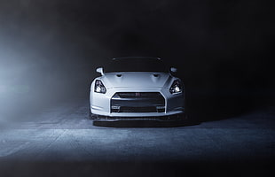 white Nissan GT-R car