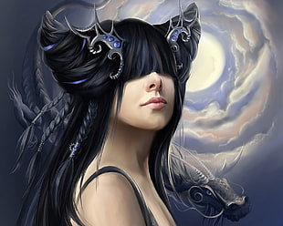 black haired woman illustration HD wallpaper