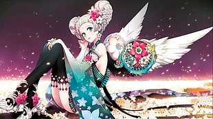 white-haired female anime character digital wallpaper