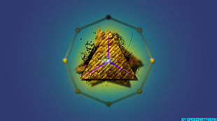 octagonal brown artwork, triangle, gold, blue, digital art