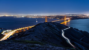 brown suspension bridge, city, Golden Gate Bridge, landscape, USA