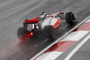 white and red racing car, Formula 1, race cars, racing, sports HD wallpaper