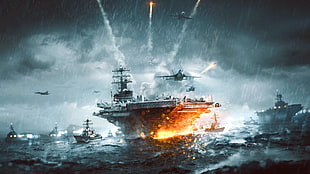 battle ships wallpaper, video games, Battlefield 3, military, aircraft carrier HD wallpaper