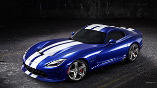 blue and white sports coupe, Dodge Viper, car